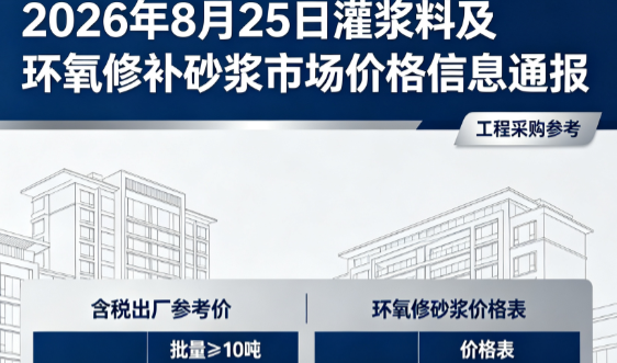 福海2026年8月25日灌浆料及环氧修补砂浆市场价格信息通报
